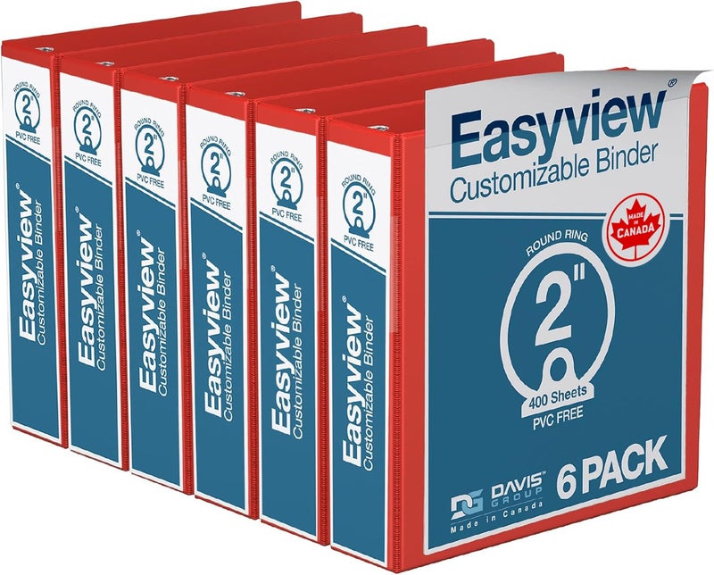 Davis Group Easyview Premium 3-Ring Binders with Clear-View Covers and Round Rings, Binders for School or Office, 2 Inch, Pack of 6, Red - Image 1